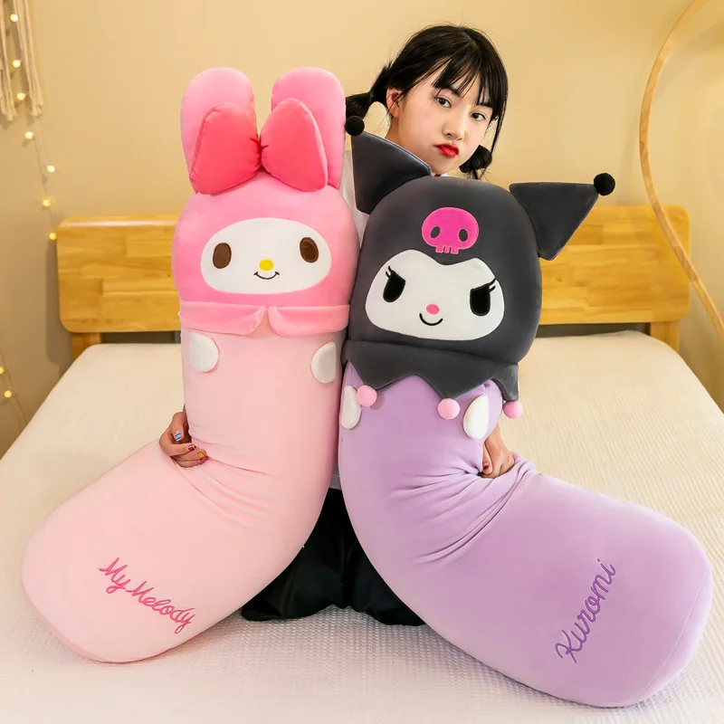 60CM Sanrioed Kawaii Soft Cotton Kuromi Plush Toy Long Pillow and Comfortable Cushion for Kids Home Use and Sleeping Gift