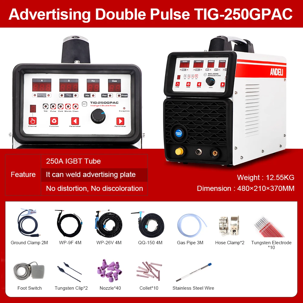 ANDELI TIG-250GPAC for Manufacturer of Channel letters Advertising Word Welding TIG COLD Welder Stainless Steel  DC TIG Welding