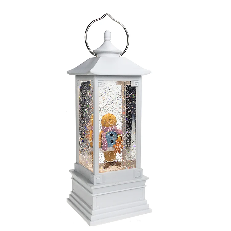 
Timer Glitter Snow Snowing Lamp Led Battery Light The Gingerbread Man Christmas Lantern Water Globe 