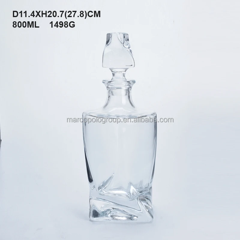 Hotsale round wide mouth glass decanter set water wine pitcher jug 700ml square glass whiskey bottle with glass stopper