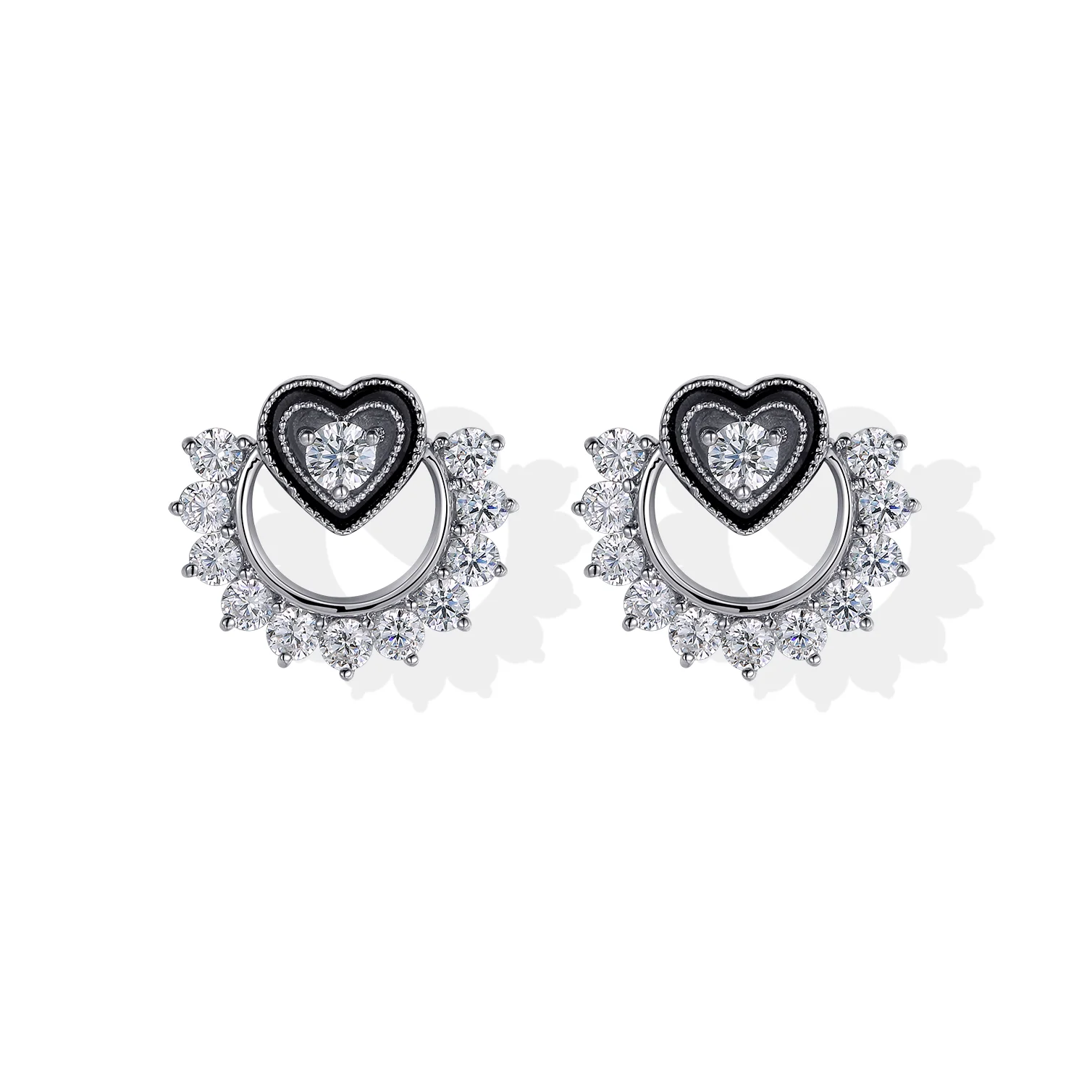 Original Design Heart Shaped Stud Earrings 9k White Gold Earrings for Women Low MOQ High Quality Diamond Jewelries