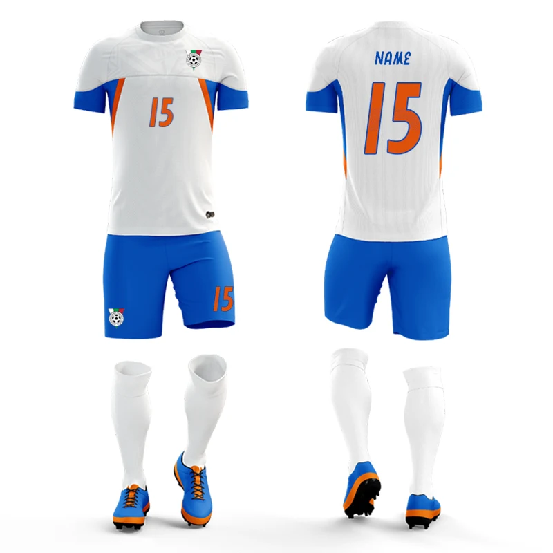White Customizable Football Sports Suit for Unisex Short Sleeve Full Body Jersey with Number Logo Neutral Game Wear