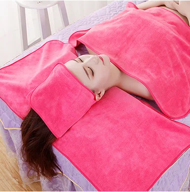 Wholesale Custom Logo Cover Turban Bath Bed Towel Beauty Bath Skirt Suit  Microfiber Beauty Salon Spa Towel Set