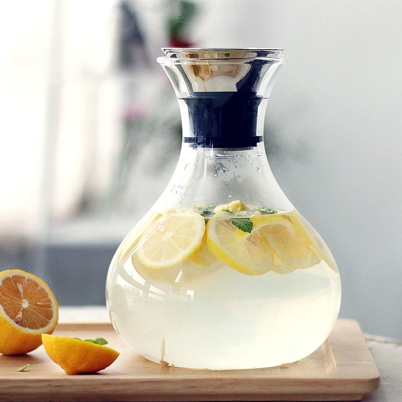 Thermo Clear Glass Water Jug Carafe Pitcher with Stainless Steel Flow Lid for Milk, Coffee, Serving Wine, Homemade Ice Tea