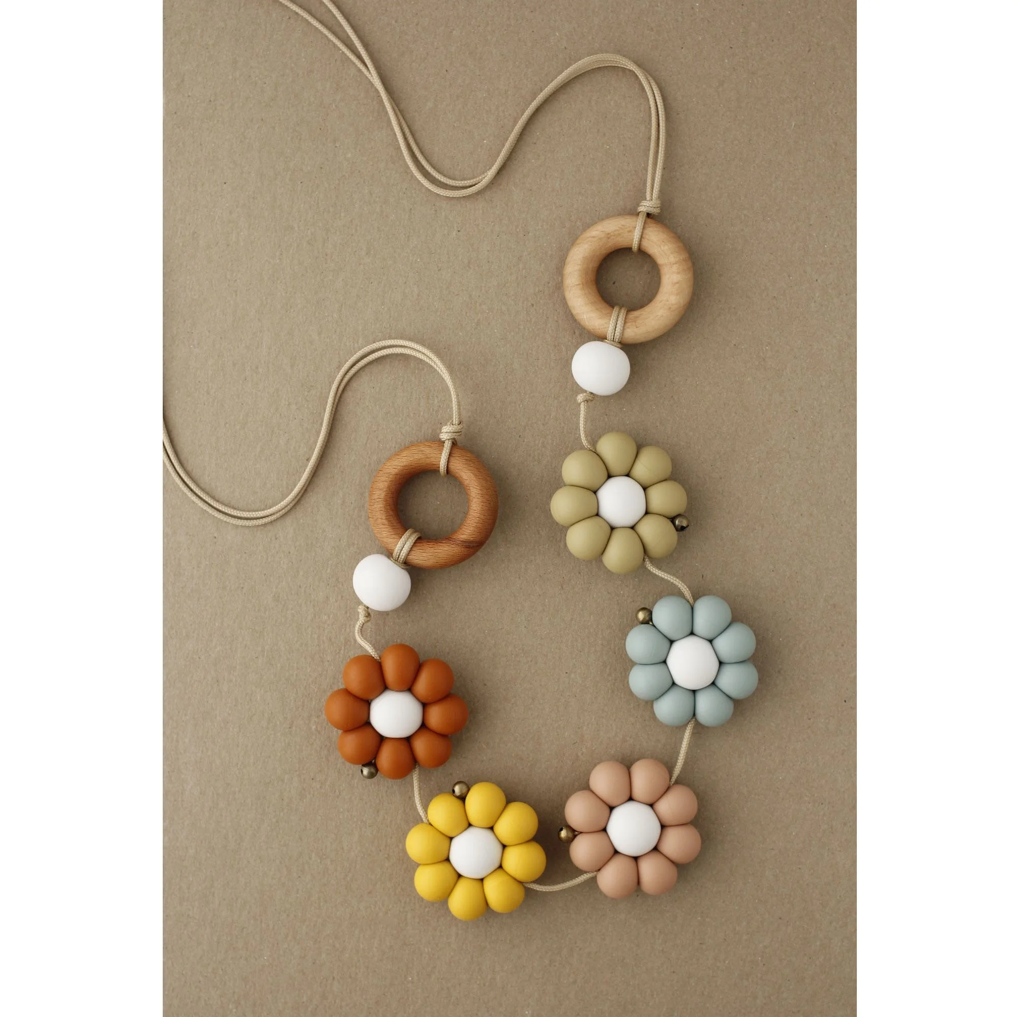 Beaded Pram Garland Natural Beechwood Rings and Silicone Beads