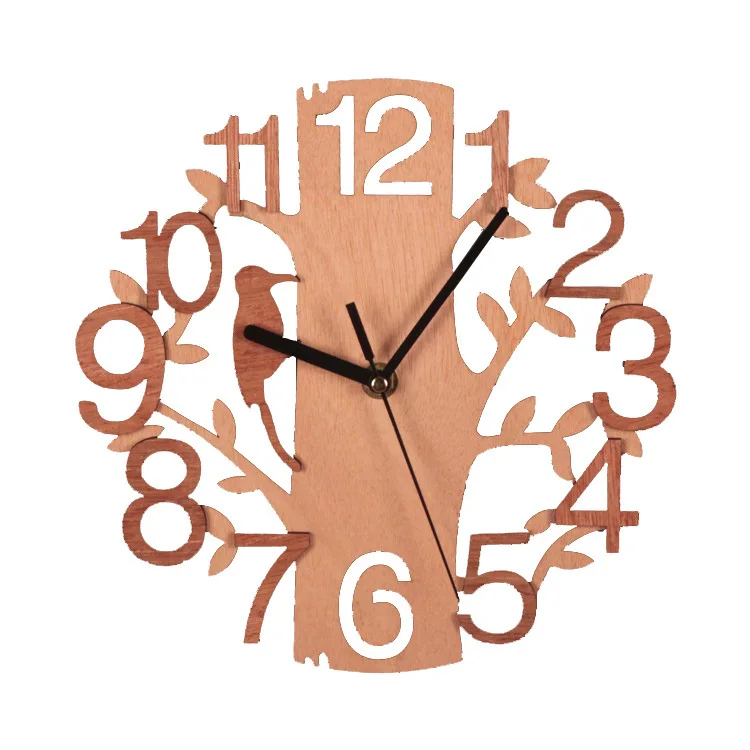23CM Environmental Modern Home Decoration Big 3D Wooden Tree Wall Clock Living Room Decoration