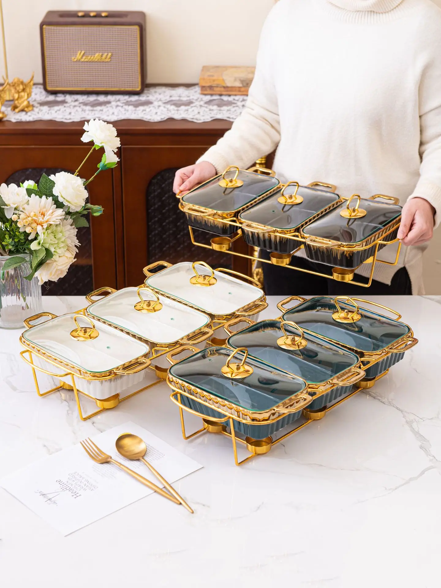 Sample Available Ceramic baking tray household tableware heated soup pot 3pcs baking ware