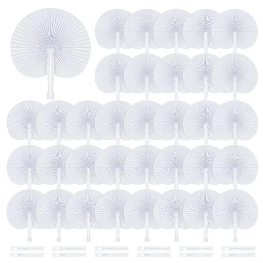 White round Shaped Paper Fans with Handle Hand Fans for Wedding Birthday Party Favors Gifts Fan