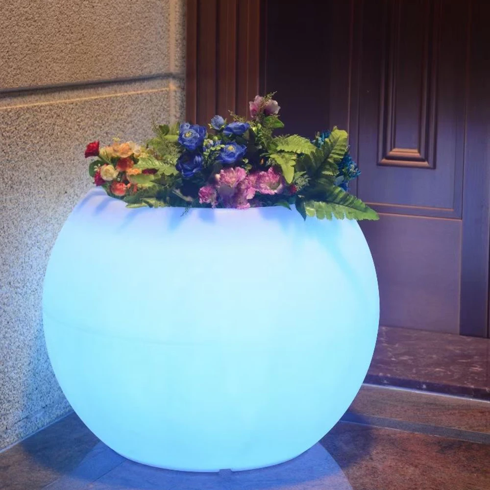 Remote Rechargeable Led Plastic Planter Pot RGB Color Light Up Apple Shaped Outdoor Led illuminated Flower Pots