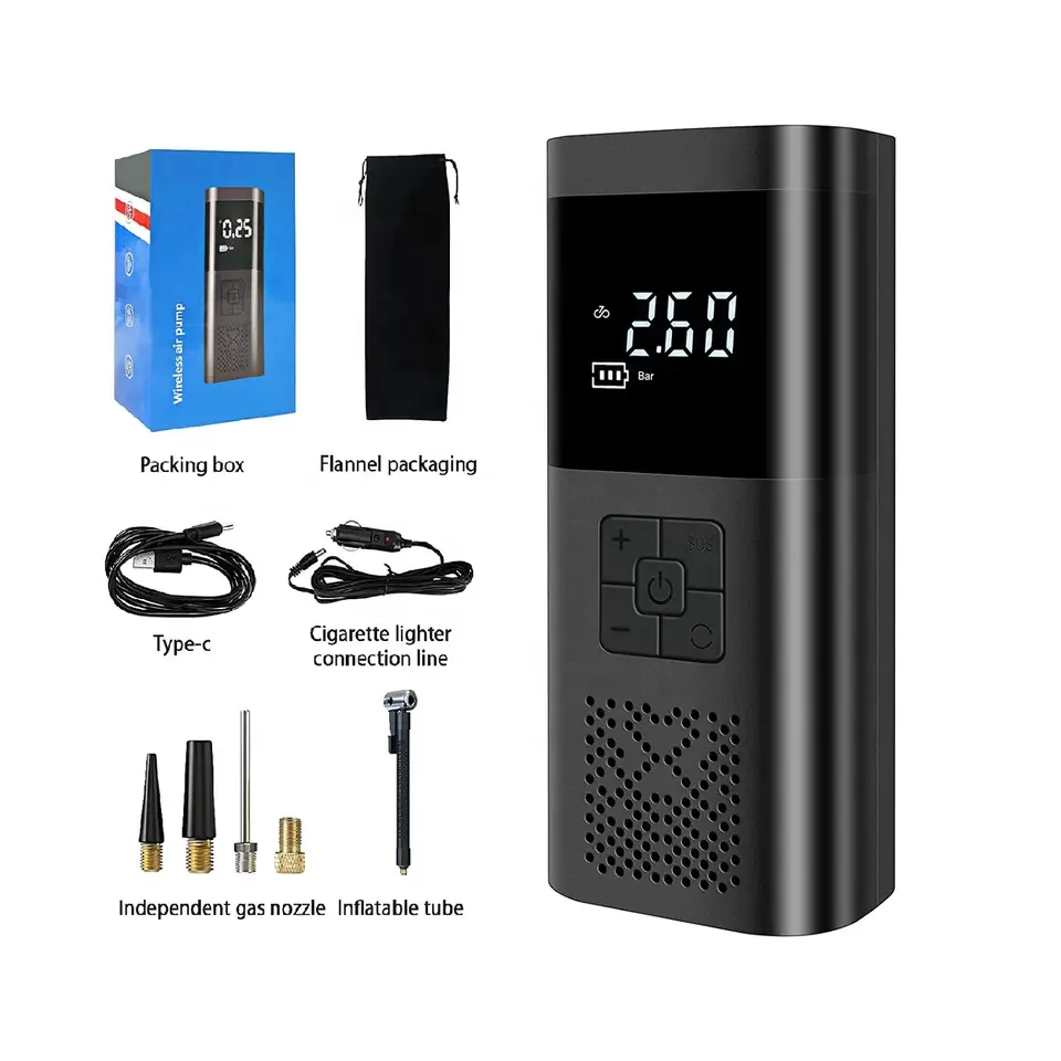 Электрический автомобильный воздушный насос беспроводной портативный цифровой для шин в 12 В автомобилей велосипеды с освещением SOS лампы