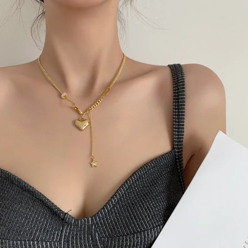 juhu diamond star love zircon necklace light luxury niche alloy clavicle chain 2021 new necklace female