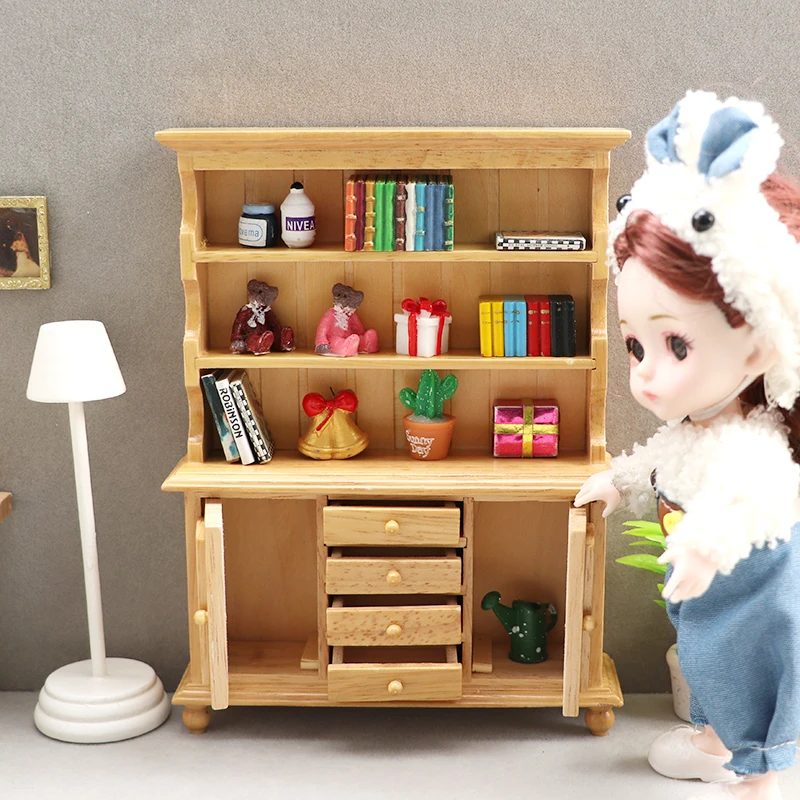 1:12 Wooden dollhouse Miniature furniture model decoration vertical cabinet Nature Wood Color Cabinet
