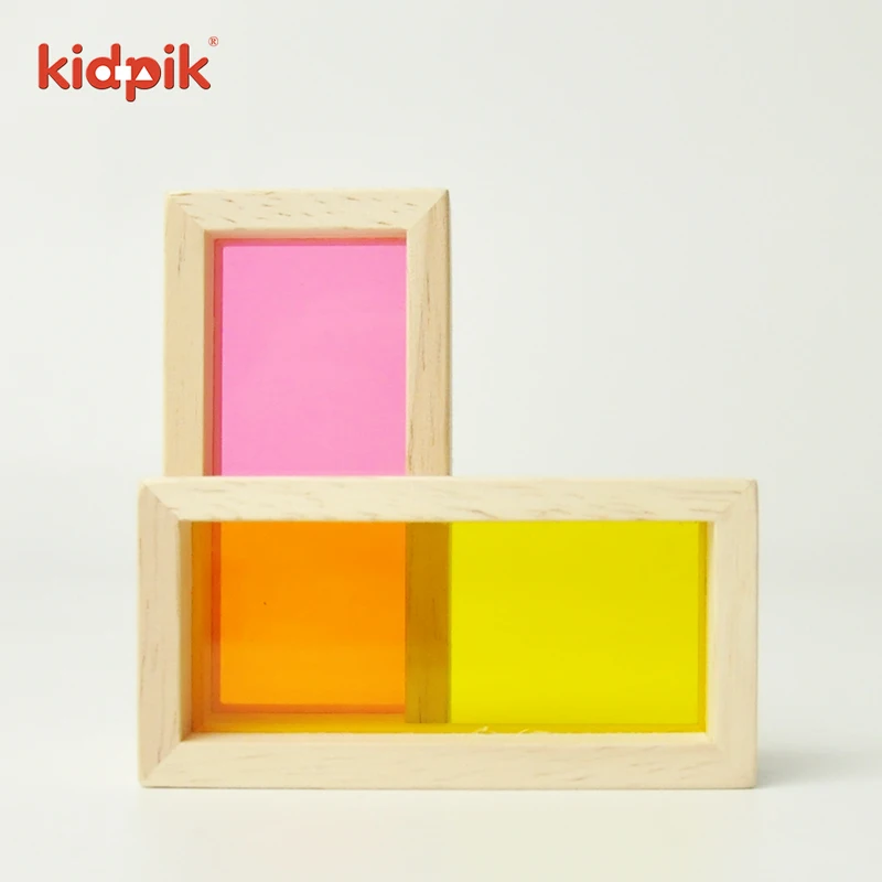 Kidpik Montessori Education 20pcs New Small-Sized Acrylic Rainbow Wooden Stacking Baby Block Toys Commonly Used in Kindergartens