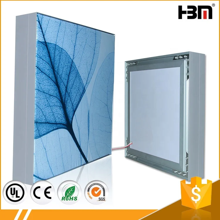 Wall mounted super thin pvc backlit textile lightbox, aluminum extrusion frameless fabric light box frame