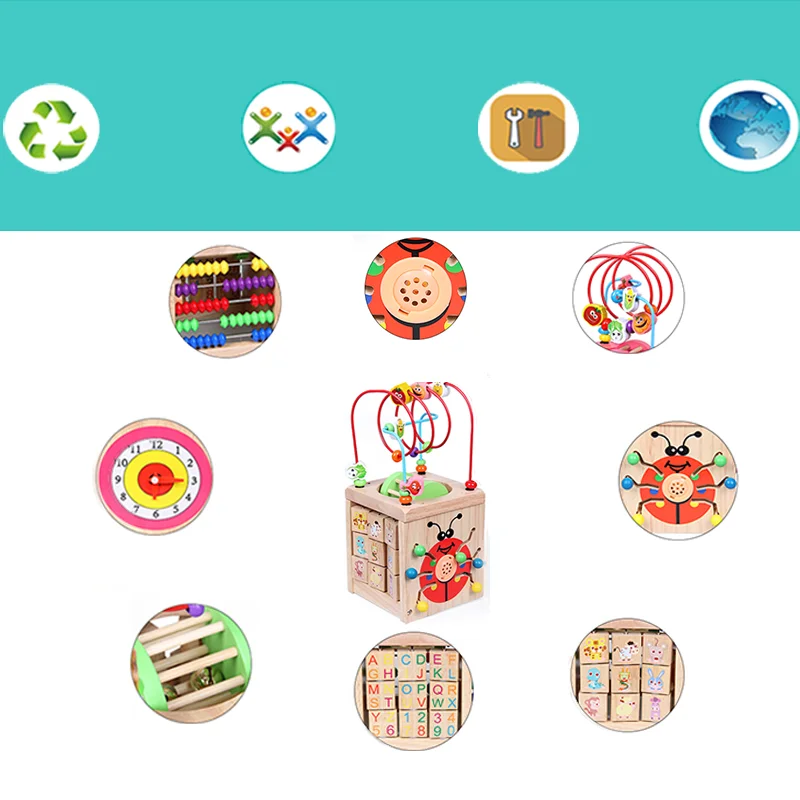 Montessori Wooden Multifunction Activity Cube Educational Puzzle Games Problem music Treasure Chest Toys For Kids Boys Girls