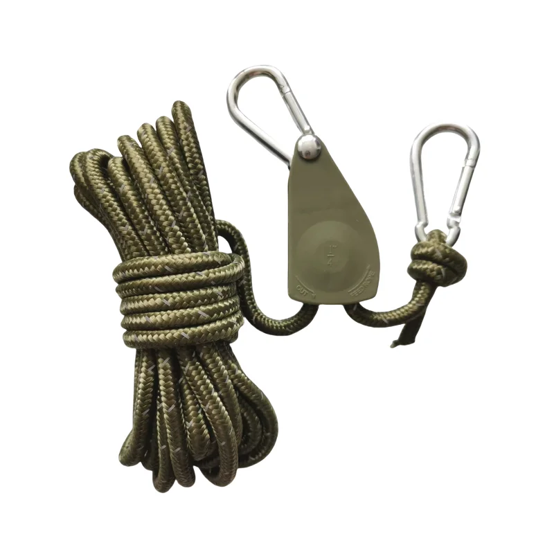 one-way self-locking pulley lifting rope double hook luggage rack binding rope tensioner tent ratchet reflective guyline camping