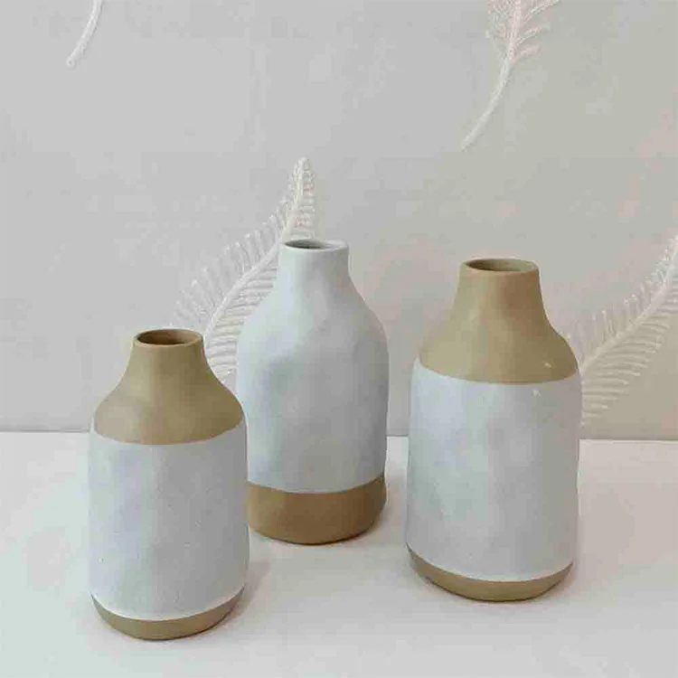 Wholesale Natural Colored Clay Stoneware Artificial Flower Vases With Whiteglaze For Home Decor