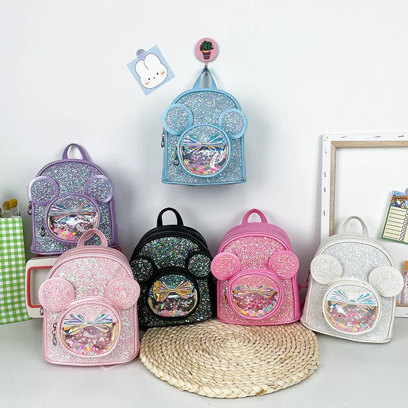 New Sequins Fashion Kids Cartoon Mouse Bowknot Backpack Mini Toddler School Bags for Children