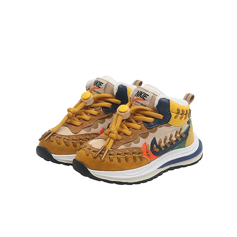 Winter 2021 Kid Fashion Sneakers Toddler Little Big Boy Girl Lace-Up Sewing Style Trainers Children Faux Fur Warm Designer Shoes