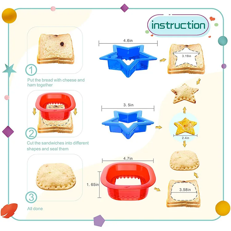 Top Fashion Set 2022 Round Square Shape Bento Accessory For Kid Sandwich Cutter And Sealer