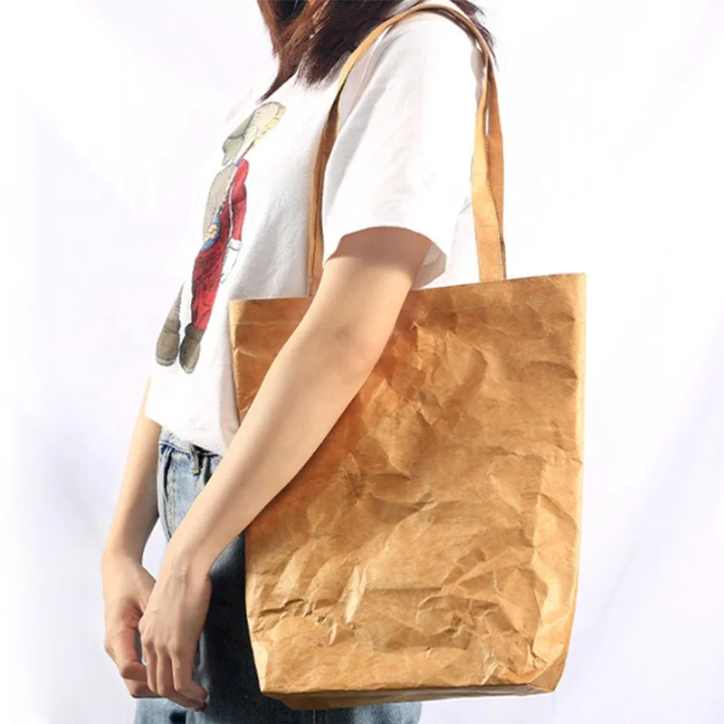 New Fashion Custom Logo Wear Resistant Vintage Double Sided Washable Kraft Dupont Paper Tyvek Tote Bag Waterproof