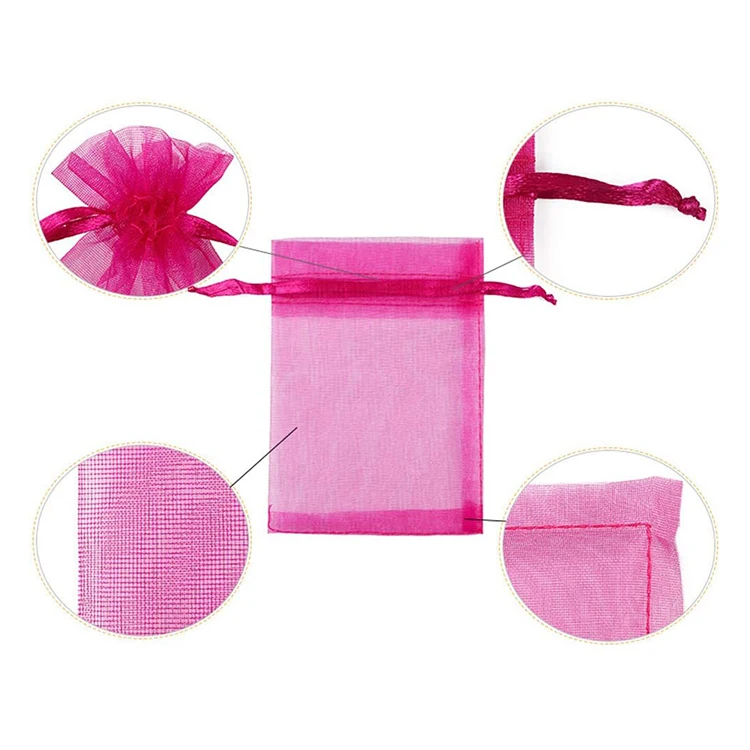 Custom logo famous brand mesh fabric clear drawstring small jewelry pouches draw string bags for ring earring necklace packaging