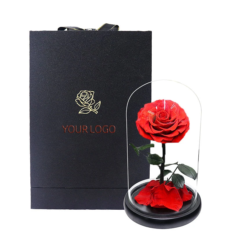 Gift Preserved Flower Eternal Rose in Box Valentine Wholesale Luxury Everlasting Stabilized Preserved Rose in Glass Dome