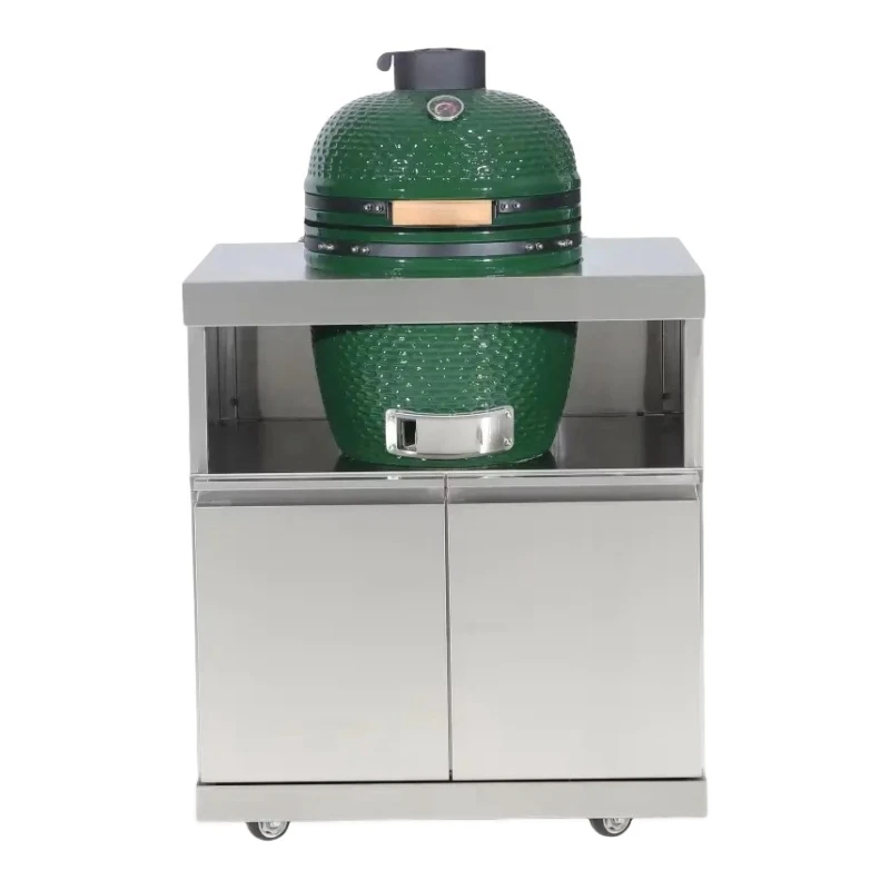 18 inches Kamado BBQ Cabinet Egg Green Charcoal Barbecue outdoor kitchen ceramic kamado grill With Stainless Steel 304 Cabinet