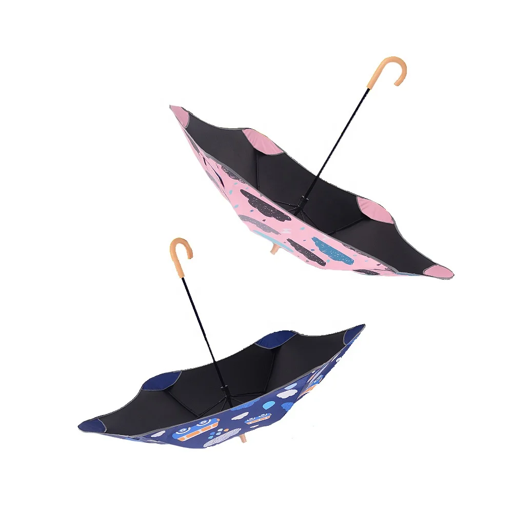 
Reflective Strip Blunt Umbrella Black Coating Round Corner Kids Straight Umbrella 