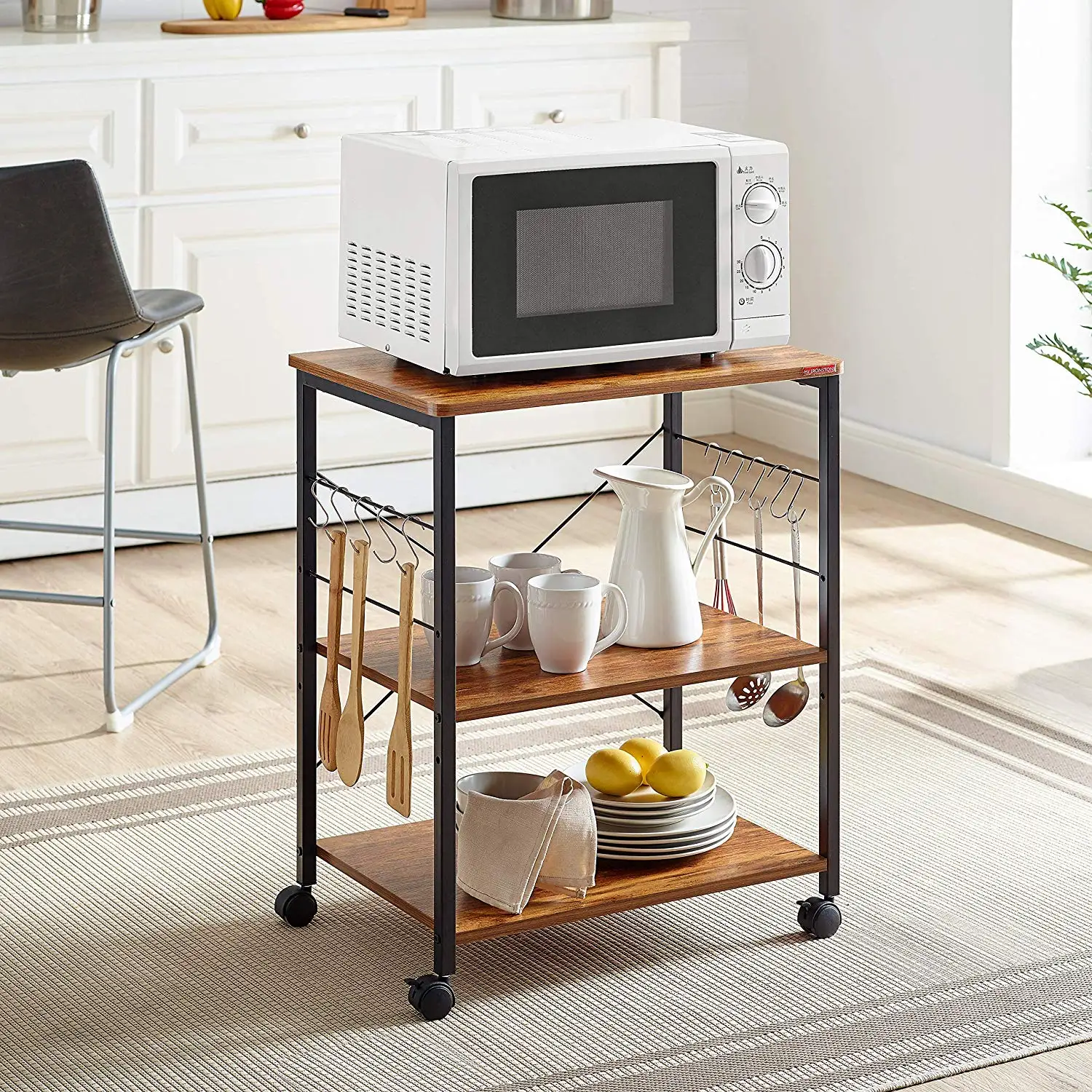 Mr ironstone Kitchen Storage Holders Metal Wooden Microwave Oven Shelf Stand Kitchen Appliances Storage Rack Cabinet