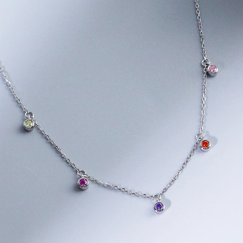 Minimalist Trending Drop CZ Necklace Silver 925 Gold Plated Colored Zircon Choker for Women Necklace Jewelry