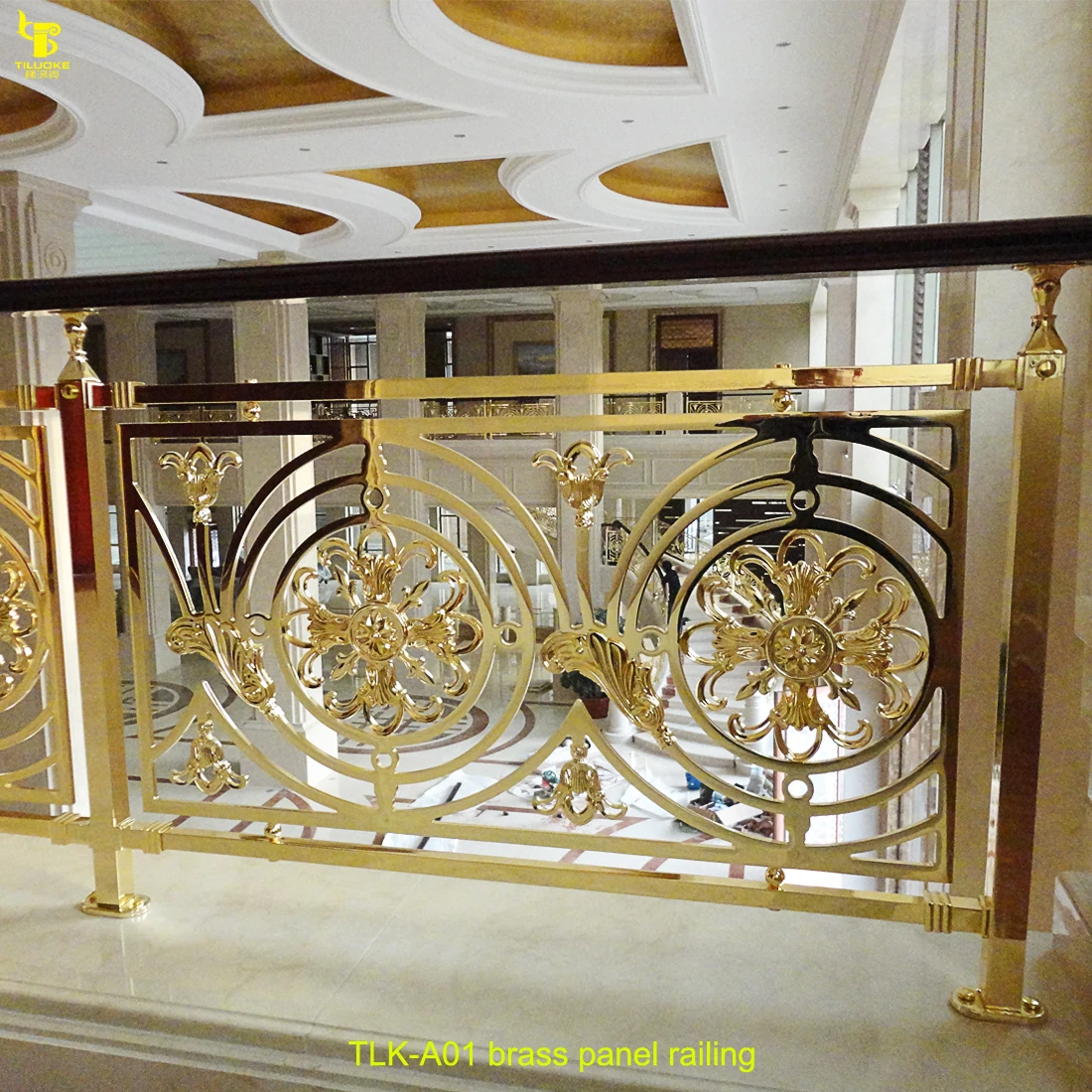 High end indoor luxurious gold color brass balcony railing