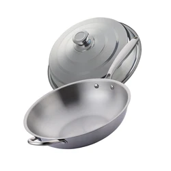 Household Matte Finish Stainless Steel Heavy Duty Wok with Lid and Cooking Shovel