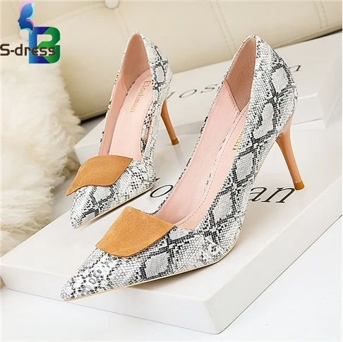 BC 2022 news women shoes trendy club snake skin sexy stiletto women high heel shoes for ladies Rubber Outsole Pumps