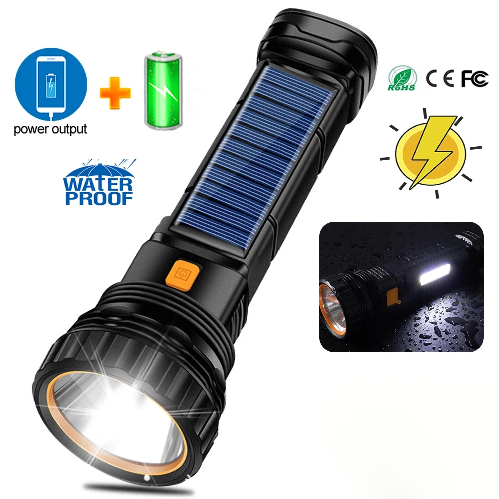 Новый разрядки COB Solar Power Bank фонарь 3 режима Водонепроницаемый светодиодный 5000 лм мощность USB перезаряжаемые фонарик на солнечной батарее