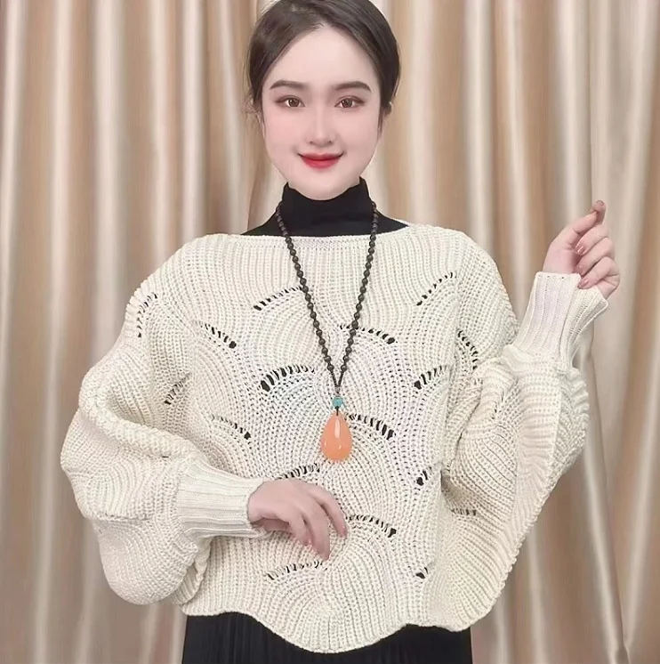 Spring Fall Batwing Off The Shoulder Sweater Women Korean Style Crochet Sexy Crop Top Knitted Women Poncho Sweater For Ladies