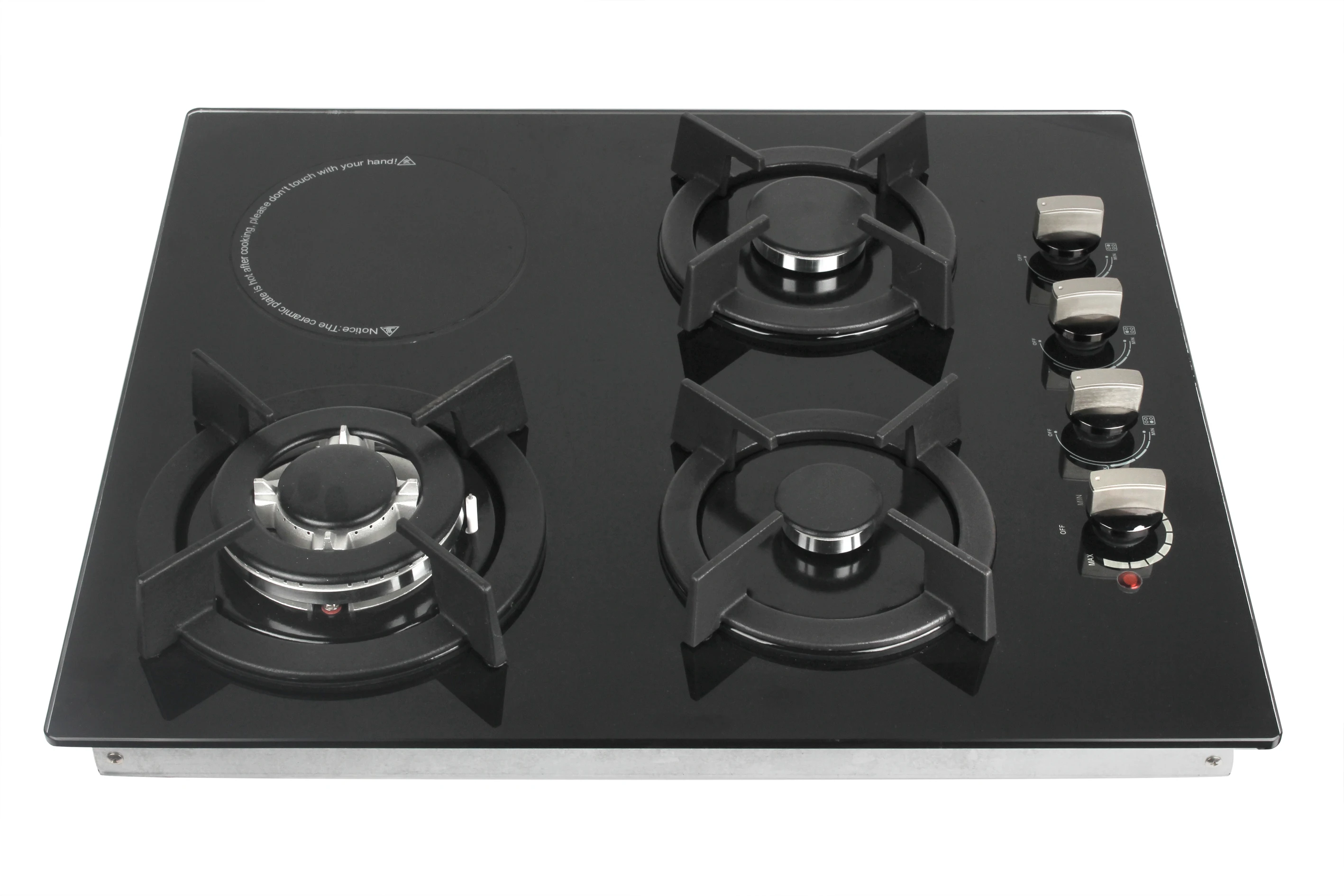 Glass Top 3 Burners 1 Hot Plate Gas and Electric Combination Cooker Stove