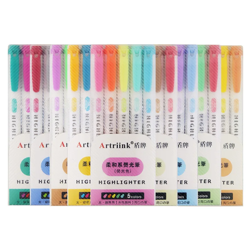 Creative double ended highlighter with high appearance suitable for marking student specific marker sets in an Instagram style