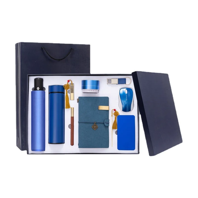 Factory notebook gift souvenir A5 Notebook + vacuum flask +mobile charger + USB flash drive Promotional Corporate work gift