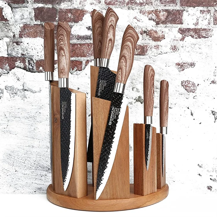 Круглый держатель для ножей из дерева акации 360, магнитный держатель для ножей, универсальная Магнитная стойка для ножей