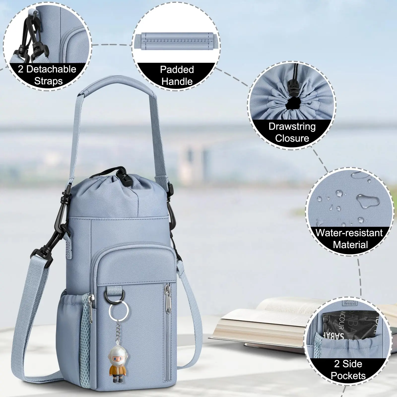 Haoen Insulated Water Bottle Pouch Holder, Water Bottle Sleeve With Phone Pocket For Walking Hiking Picnic