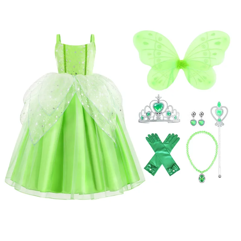 2022 Hot Sale Kids Girl Tinkerbell costume with Wing Sequined children Lovely Dress For Halloween Christmas