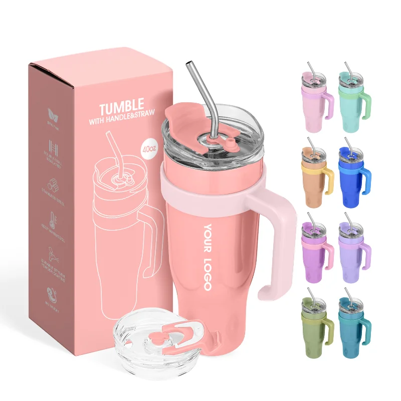 40oz Tumbler with Handle and Straw 2 in 1 Lid Good Looking Handle Customized Logo Fit in Car Holder
