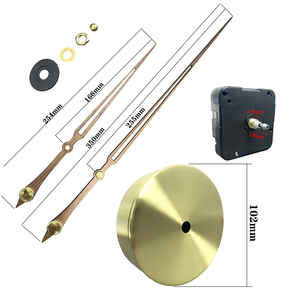 Black Walnut Wood Needle Quartz Clock DIY Cover Clock Accessory Wall Brass clock Set