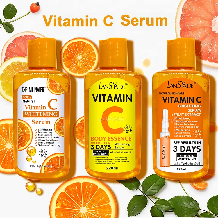 Private Label Facial Serum Pure Vitamin C Turmeric Natural AHA Moisturizing Anti-Wrinkle Brightening Whitening Face Body Serum