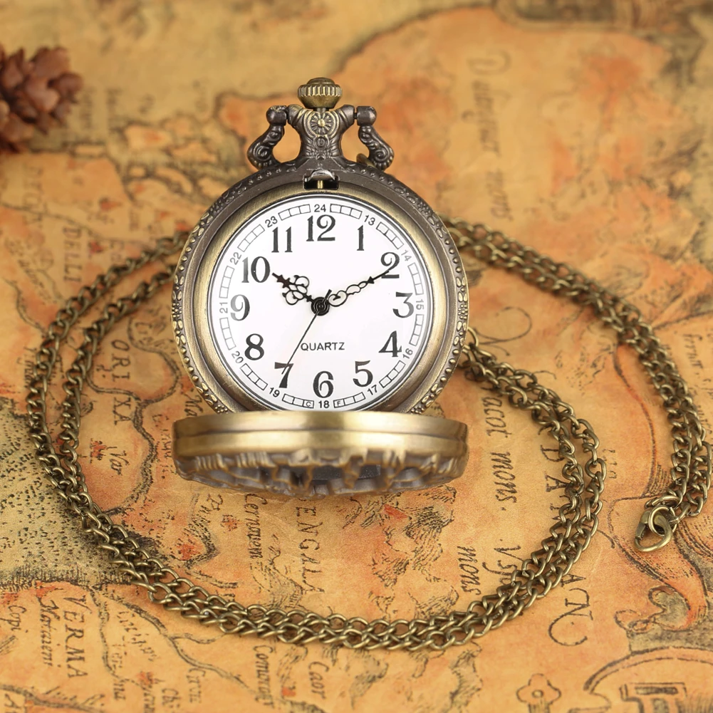 Souvenir Chain Clock Vintage Bronze Hollow Necklace Pocket Watch With Tree Of Life Pendant