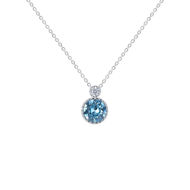 2She two round 925 sterling silver denim blue austrian crystal Fine Jewelry necklace