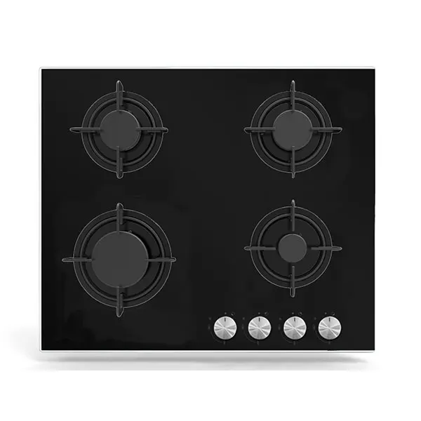 4 Burner Built-In Kitchen Gas Stove Electric Cooking Appliance with Glass Top and Enamel Pan Support for Household Use