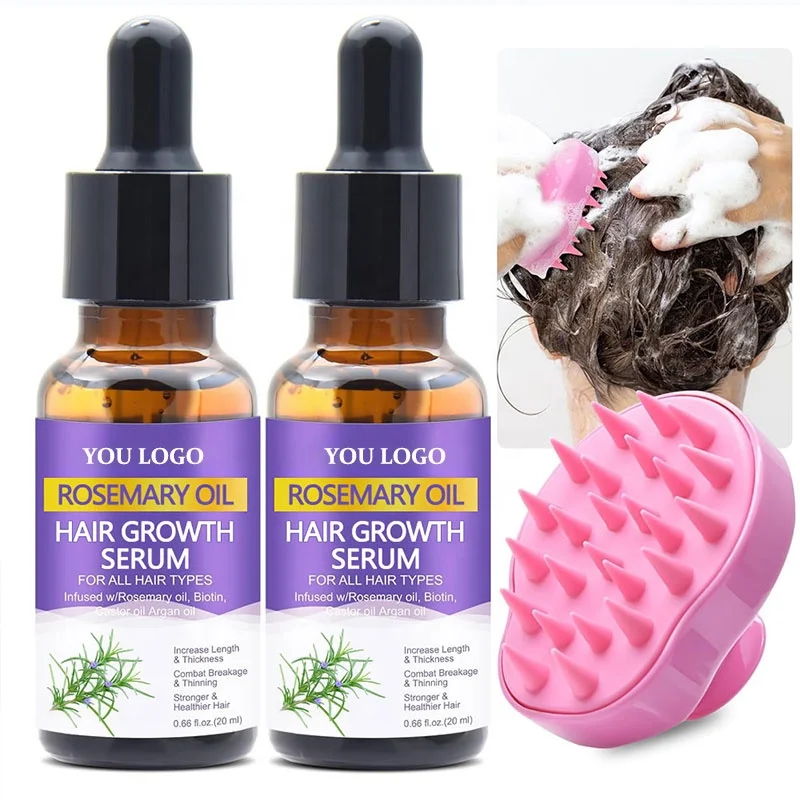 Manufacturer Natural Rosemary Oil for Hair Growth Castor Oil Biotin Argan Oil for Thin Dry Damaged Hair with Scalp Massager
