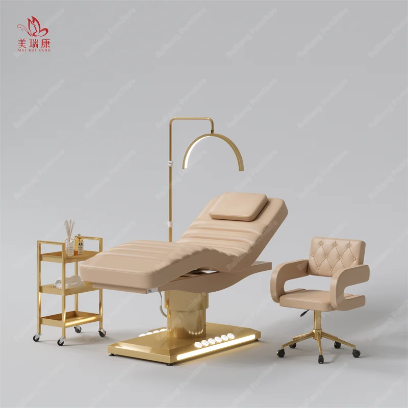 Facial Beauty Bed Electric Spa Treatment Massage Table with One-Button Intelligent Lifting Breathing Head Hole and Heating